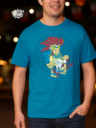 Playera Verde o Azul con Guerrero Azteca – Cultura Pop Mexicana
