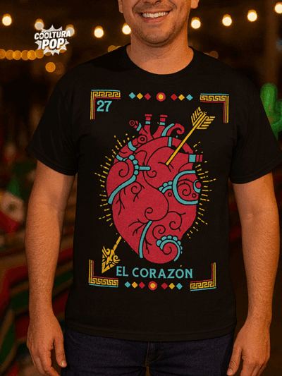 Playera Negra “El Corazón” – Inspiración Lotería Mexicana